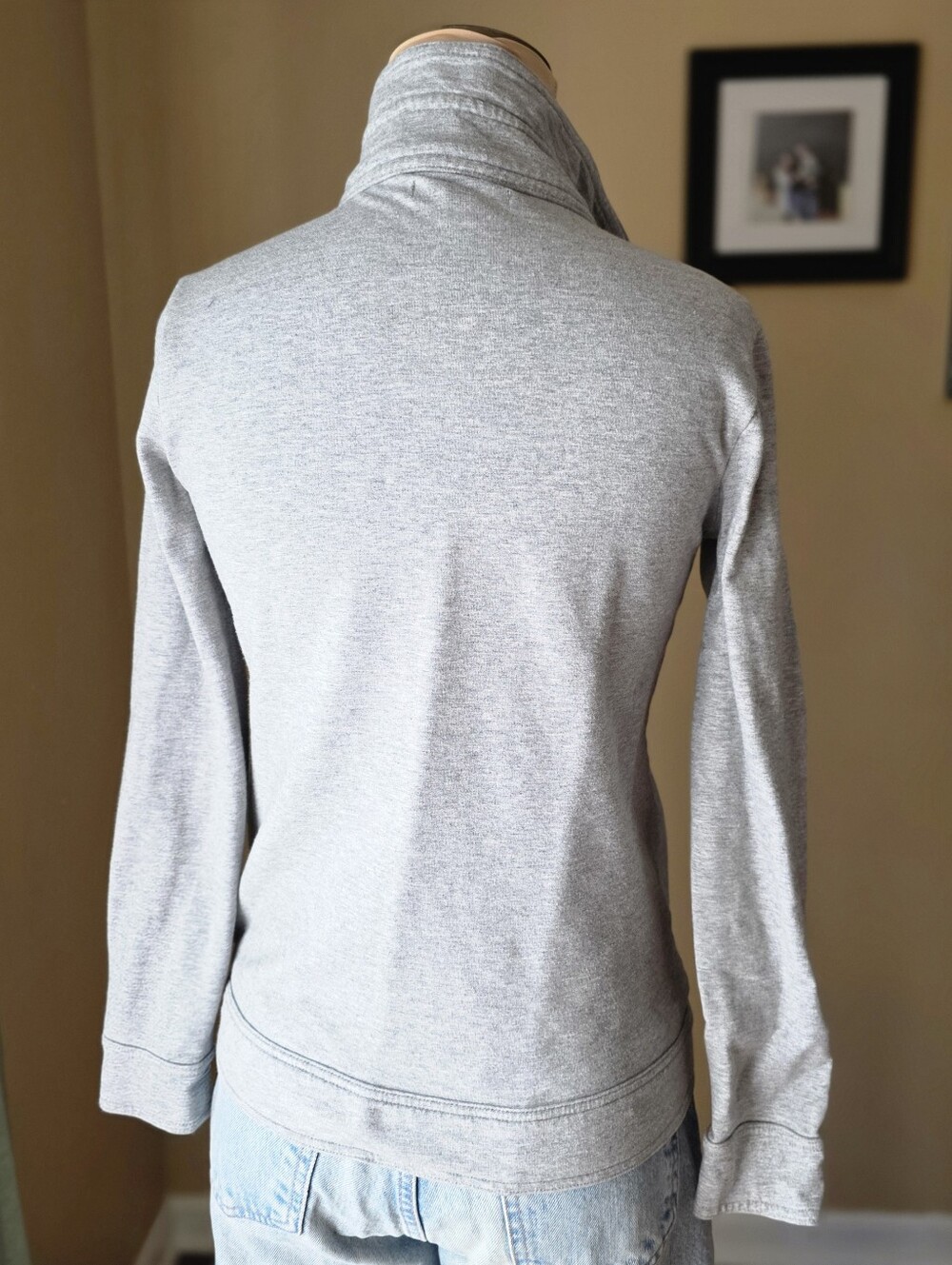Modal Cotton Snap Front Jacket Gray Mock Neck Drawstring XS Banana Republic - Picture 6 of 9